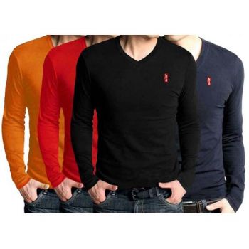 Pack Of 4 V-Neck Full Sleeves T-Shirts For Men
